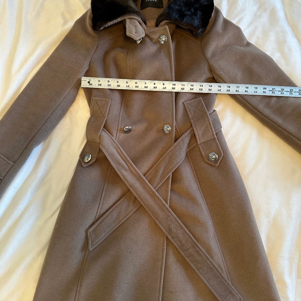 Tahari Brown Pea Coat with Black Collar